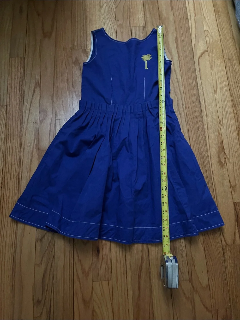 Marni Royal Blue Sleeveless Pleated Dress with Yellow Palm Motif